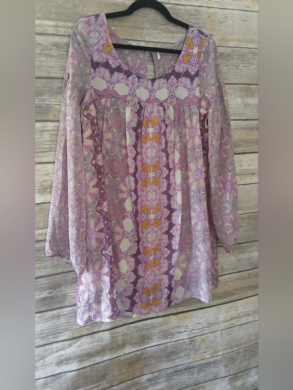 Free People Purple Printed Women's Tunic Dress with Sheer Sleeves